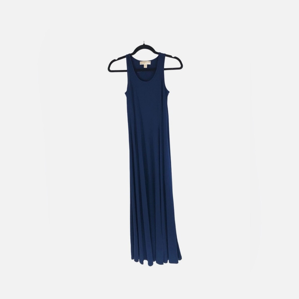 Michael Kors Womens Maxi Dress Sleeveless Slit Stretch Scoop Neck - Navy Blue